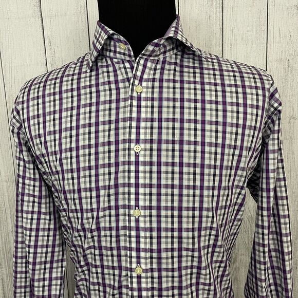 Other - Thomas Dean Men's XL Purple Check Contrast Cuff Long Sleeve Button-Front Shirt